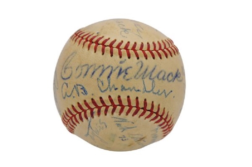 Circa 1939 HOF and Stars Ball (14 signatures) with Connie Mack, Clark Griffith, Al Simmons
